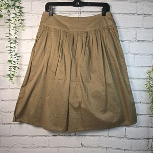 TALBOTS A-LINE FLARED FULL SKIRT 100 % COTTON KHAKI BOHO PREPPY  WOMENS SIZE 6